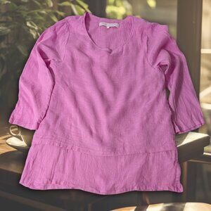 Crown Linen Designs Women's Medium Lilac/Pink 100% Linen Two-Tiered Tunic Blouse